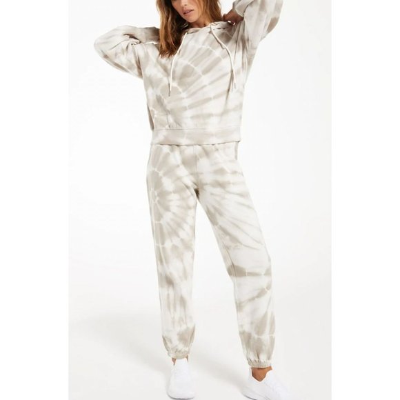 Z Supply Pants - Z Supply Womans X Small Brown Jogger Sweater Hoodie Tie Dye Emery Spiral Set